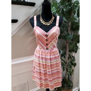 My Michelle Womens Pink Striped Linen Sweetheart Neck Sleeveless Tank Dress L